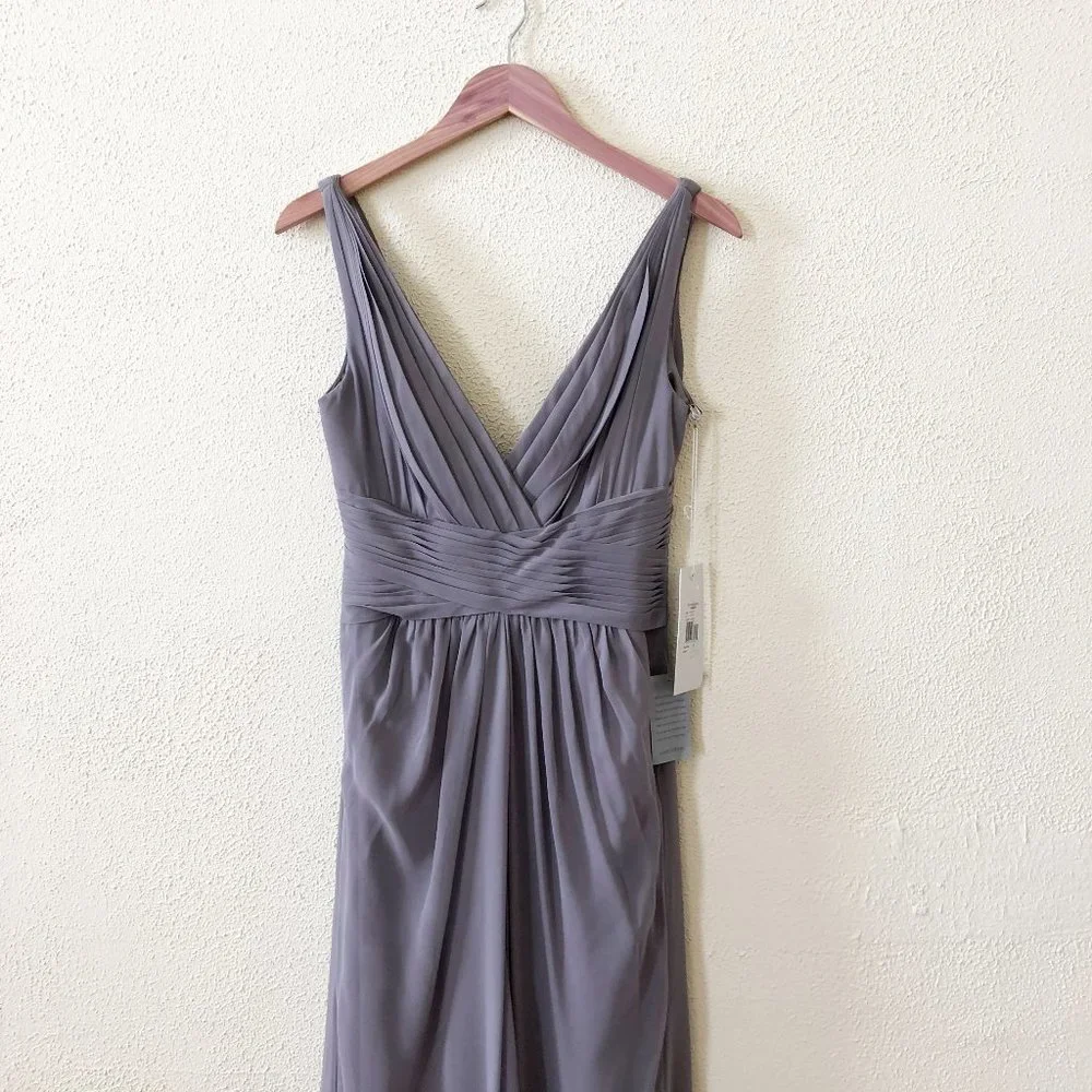 NWT Monique Lhullier Smoke Grey Pleated Chiffon Bridesmaid Dress 4 - Picture 4 of 5